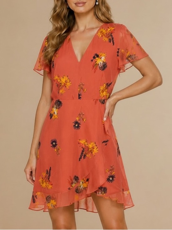 Madewell Dresses & Skirts - MWT MADEWELL Sheer Short Sleeve V-Neck Ruffle Detail Floral Dress Size 8